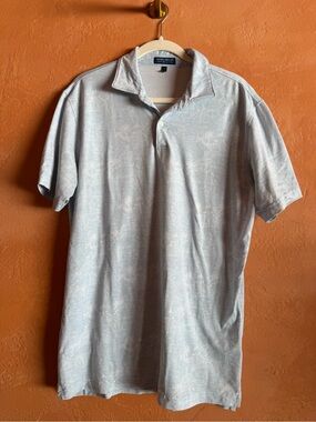 Peter Millar Crown Crafted Route 66 Tropical Print Golf Polo Shirt Medium Blue